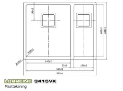 Lorreine 3415VK évier 1,5 Exclusive un bac et demi en inox 3415cm sous plan, à fleur de plan ou en surface 1150178269