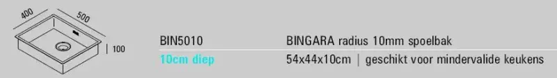 ABK Bingara évier en acier inoxydable extra peu profond 10 cm, accessible aux personnes à mobilité réduite, encastrable et en saillie BIN5010FVI