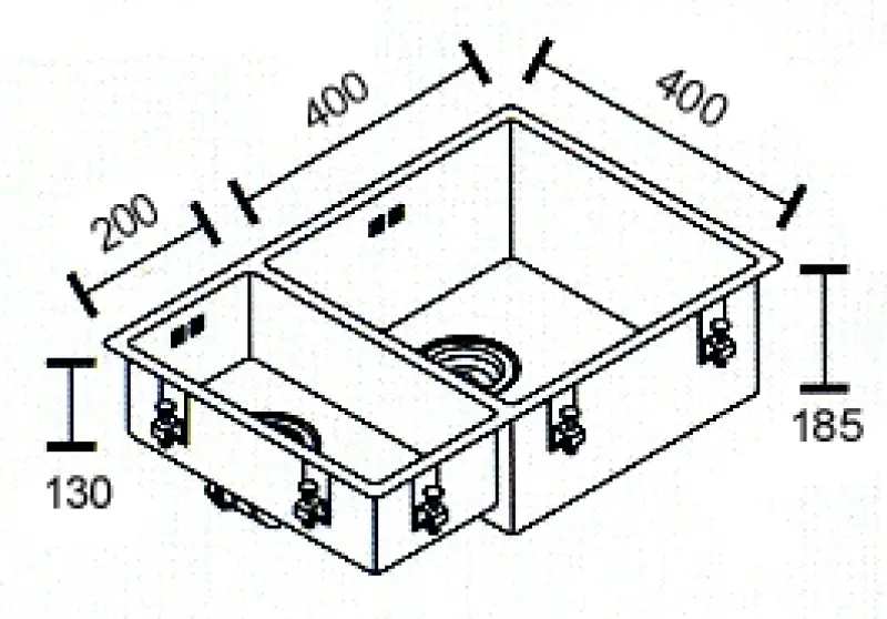 ABK Bingara grand un et demi 1,5 évier en inox 20x40+40x40 cm à fleur de plan, sous plan et en surface BIN2040FVI