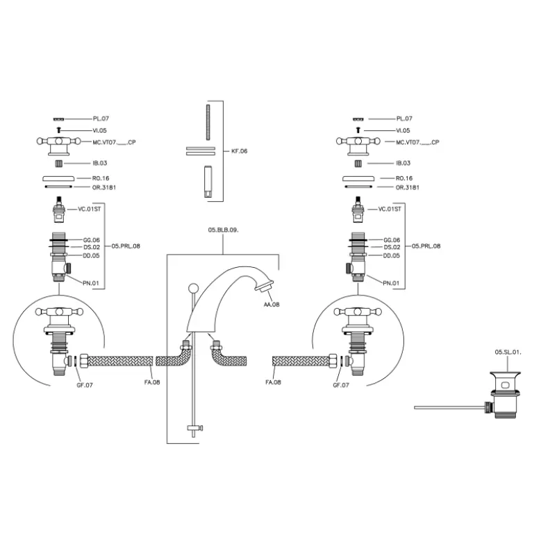 Huber Victorian 3-trous Mélangeur de lavabo Or VT0010102G