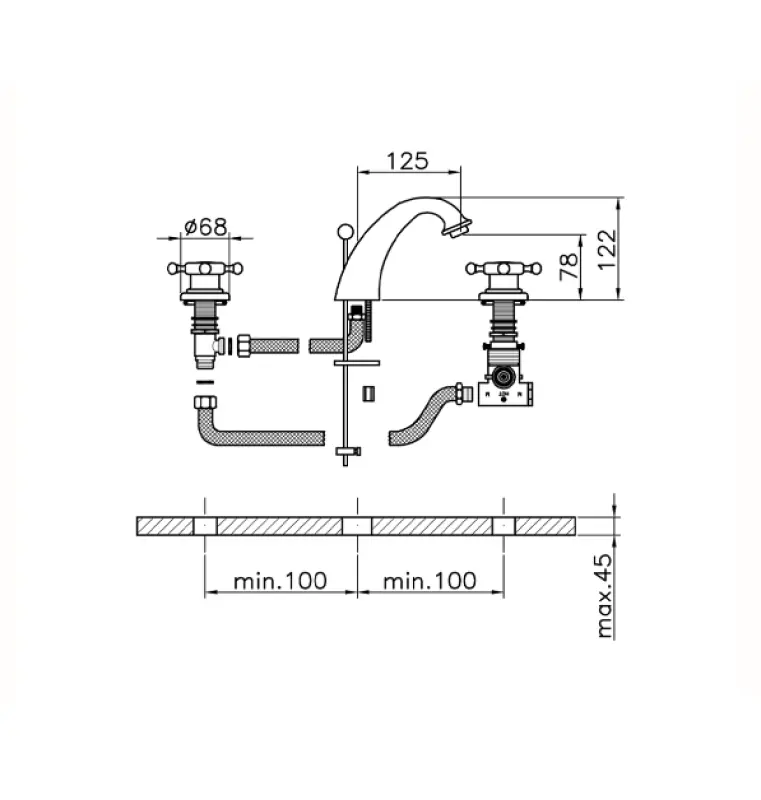 Huber Victorian 3-trous Mélangeur thermostatique de lavabo Doré VTT710102G