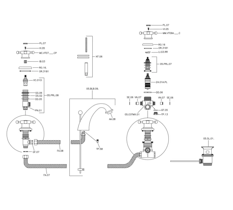 Huber Victorian 3-trous Mélangeur Thermostatique de Lavabo couleur Bronze VTT7101027