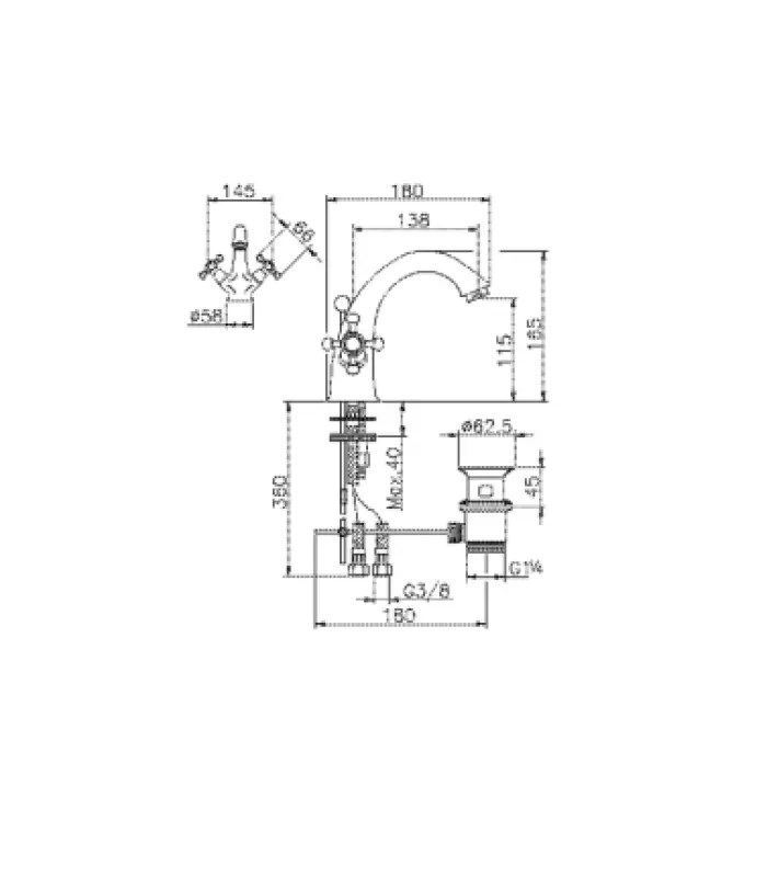 Huber Victorian Robinet de lavabo en inox VT0005102A