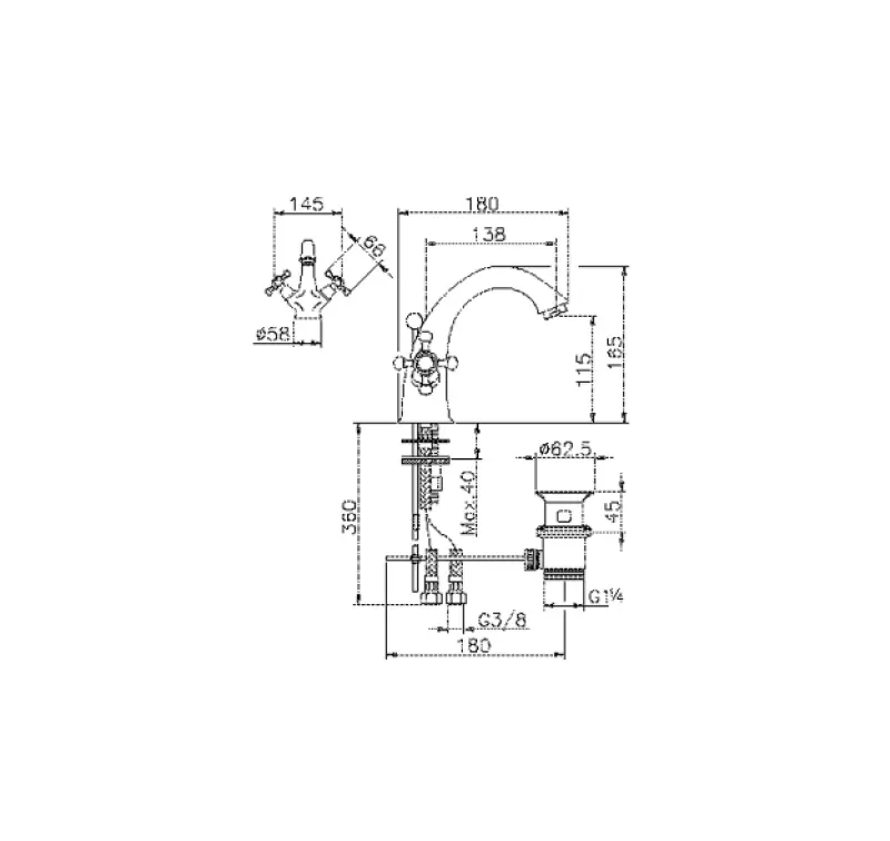 Huber Victorian Mélangeur de lavabo Doré VT0005102G