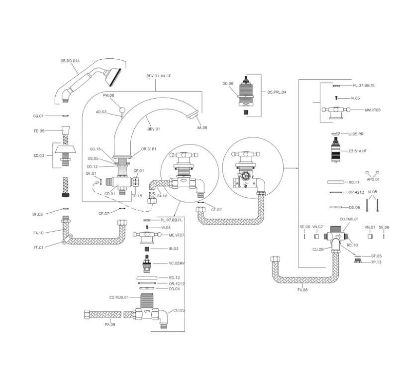 Huber Victorian Mélangeur thermostatique de bain 4 trous avec douchette Acier inoxydable VTT760102A