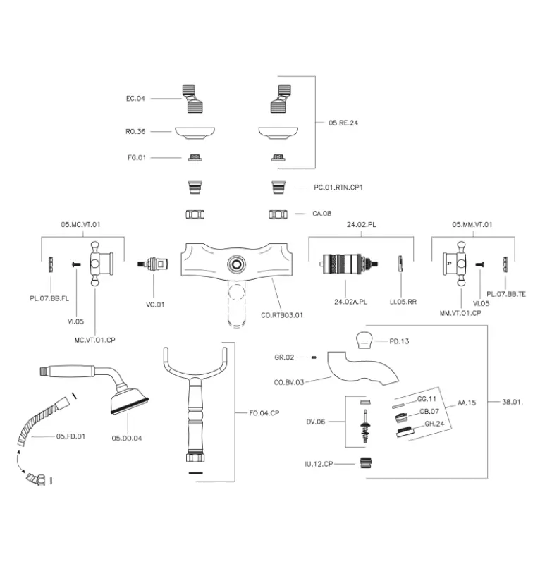 Huber Victorian Mélangeur thermostatique bain-douche inox VTT330102A