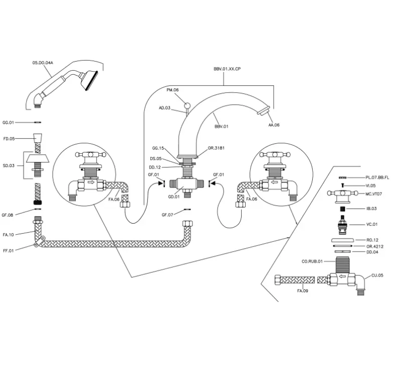 Huber Victorian 4 trous Mélangeur de bain avec douchette Doré VT0002602G