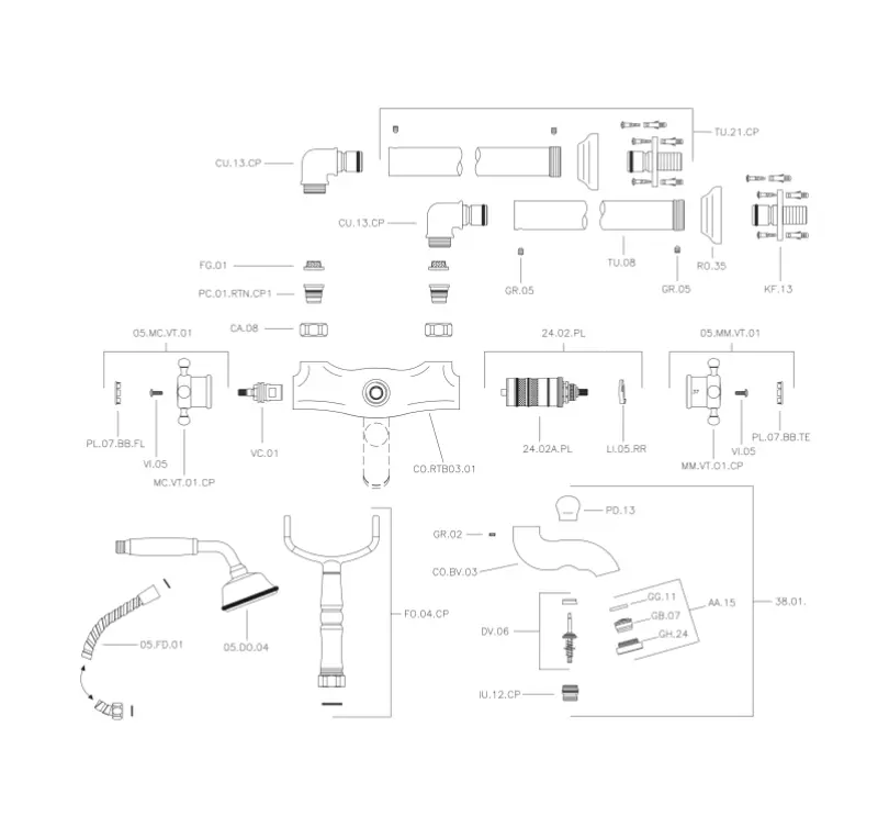 Huber Victorien Mélangeur Thermostatique de Bain sur Pied avec Raccords de Douche Acier Inoxydable VTT390102A