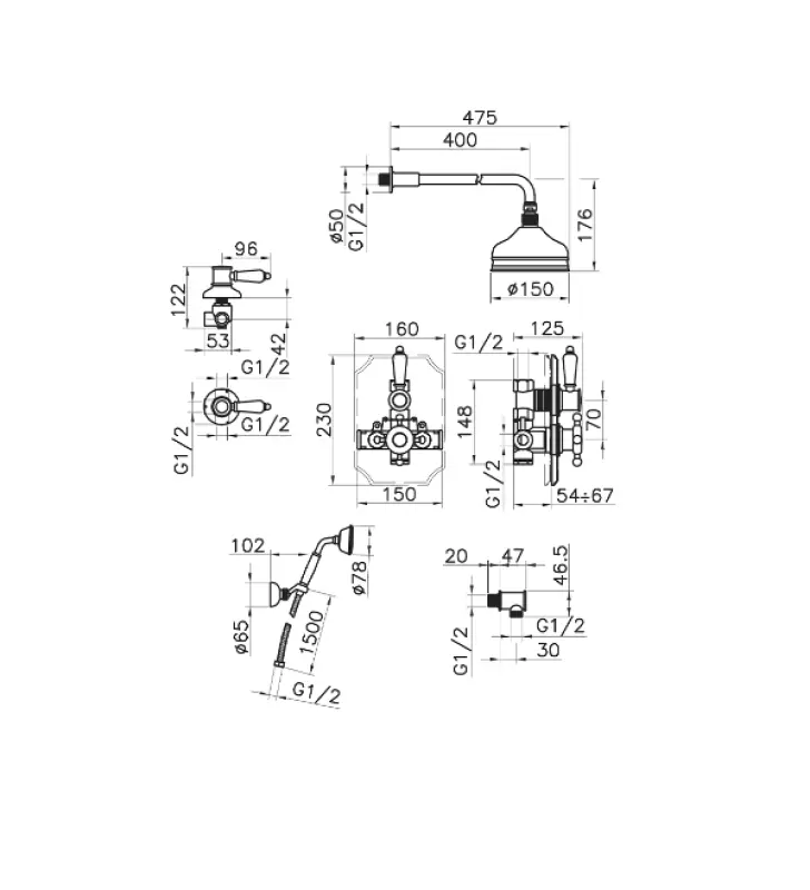 Huber Victorian Set thermostatique de douche à encastrer Acier inoxydable 913.VT01H.AC
