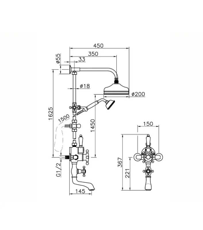 Huber Victorian Set Thermostatique de Douche Doré 592.VT21H.AG