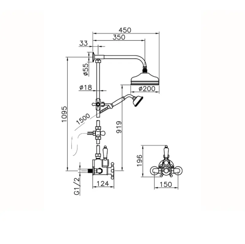 Huber Victorian Set Thermostatique de Douche 20cm couleur Bronze 590.VT21H.BA