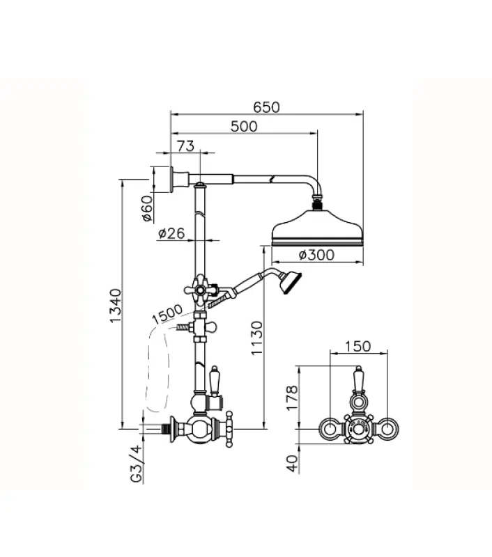 Huber Victorian Set Thermostatique de Douche couleur Bronze 590.VN31H.BA