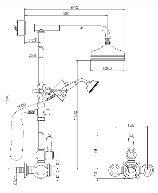 Huber Victorian Set Thermostatique de douche 20cm couleur Bronze 590.VN21H.BA