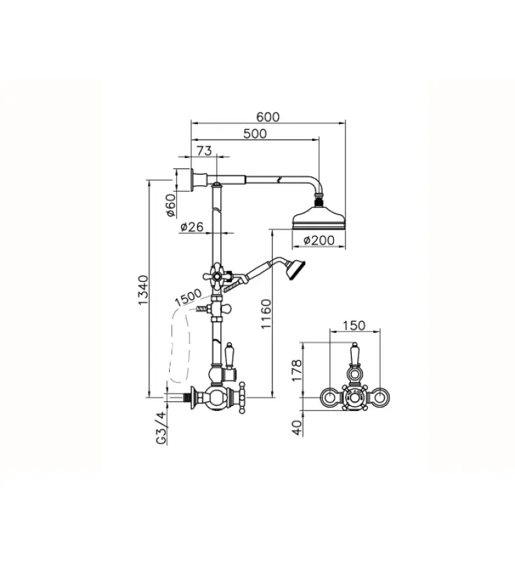 Huber Victorian Set thermostatique de douche 20cm Doré 590.VN21H.AG
