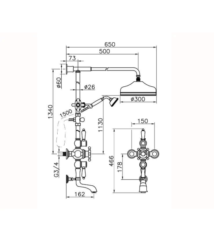 Huber Victorian Set Thermostatique Bain/Douche 30cm couleur Bronze 592.VN31H.BA