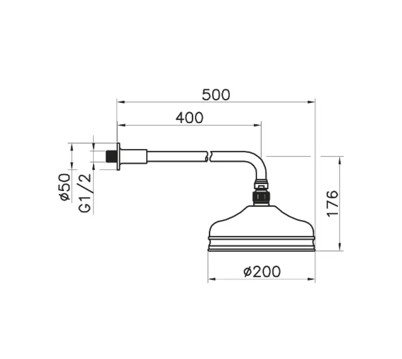 Huber Nostalgic Douche Pluie 20cm Inox avec bras mural 611.02H.AC