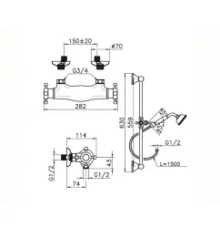 Huber Victorian Robinet thermostatique de douche avec ensemble coulissant Doré VTS010102G