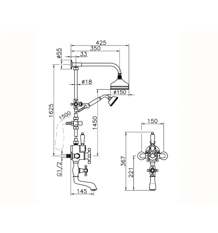 Huber Victorian Set Thermostatique Bain/Douche Doré 592.VT01H.AG