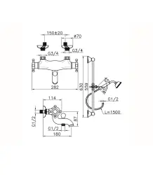 Huber Victorian Mitigeur Thermostatique de Bain avec Barre Coulissante couleur Bronze VTS2701027
