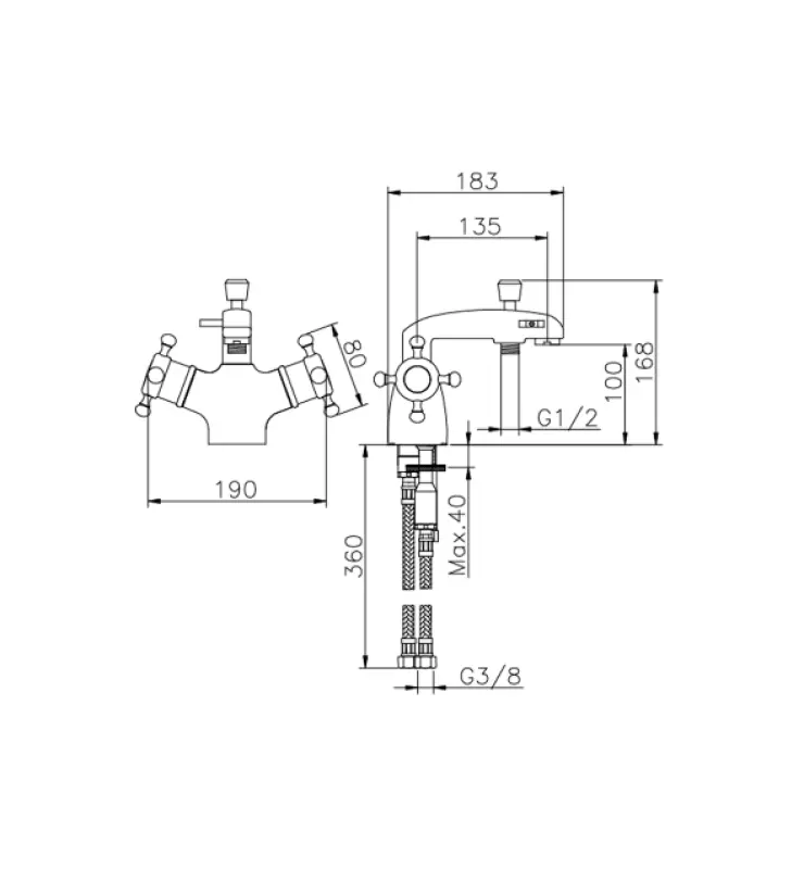 Huber Victorian Mitigeur thermostatique pour montage sur le bord de la baignoire Or VTT620102G