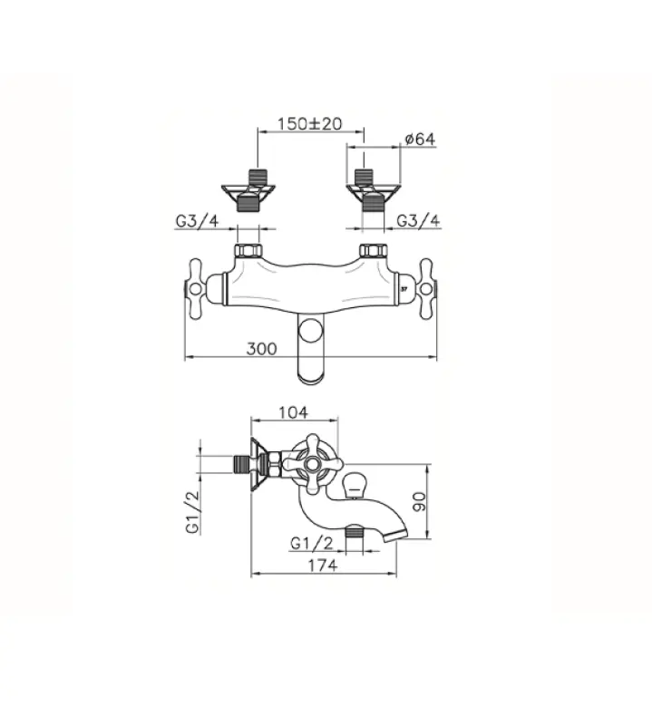 Huber Croisette Mélangeur thermostatique de bain Doré CST270102