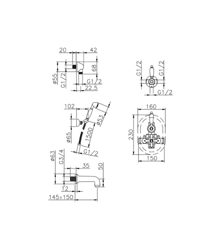 Huber Croisette Set de bain encastrable Doré 915.CS01H.AG