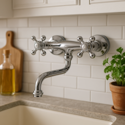 PB Robinet de cuisine nostalgique Robinet mural classique Chrome V2722
