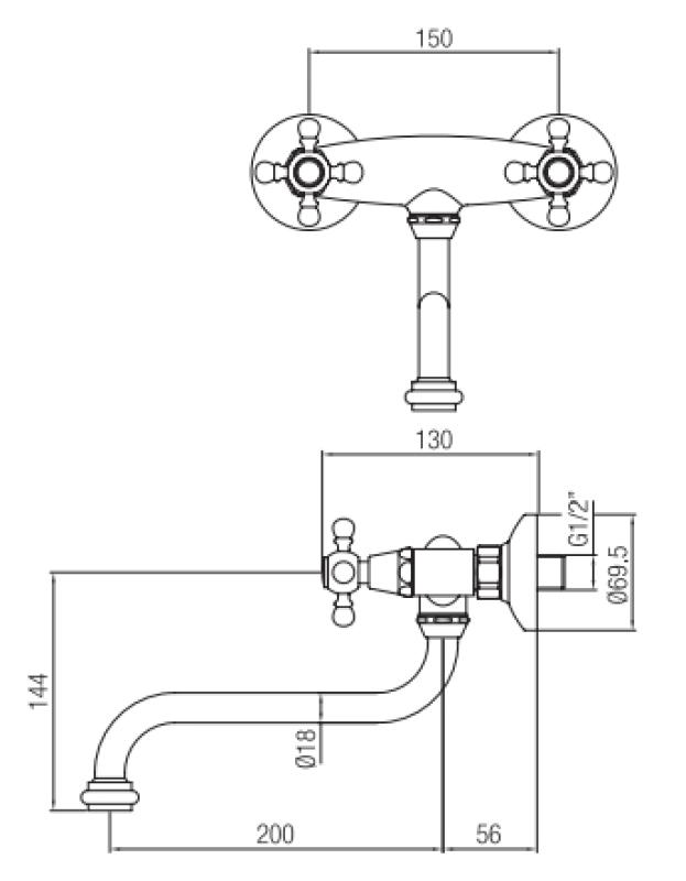 PB Nostalgic robinet de cuisine Classic C robinet mural en inox 10.2722