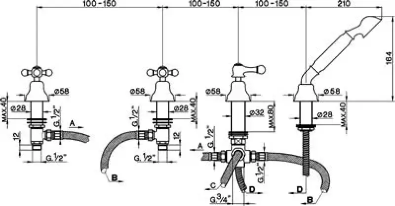 Cisal Arcana Ceramic 4 trous mitigeur à monter sur le rebord couleur or AC00029024