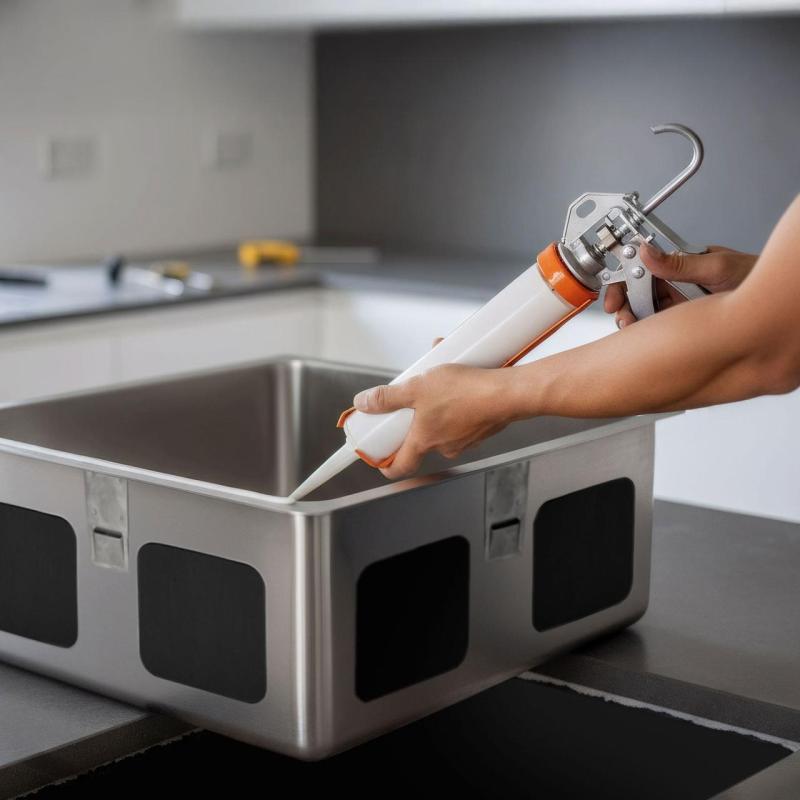 Adhésif à base de silicone sans acide pour le montage sous les éviers en inox