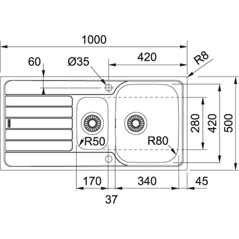 Franke Spark SKX 651 un bac et demi en inox montage en surface avec égouttoir réversible 101.0315.546