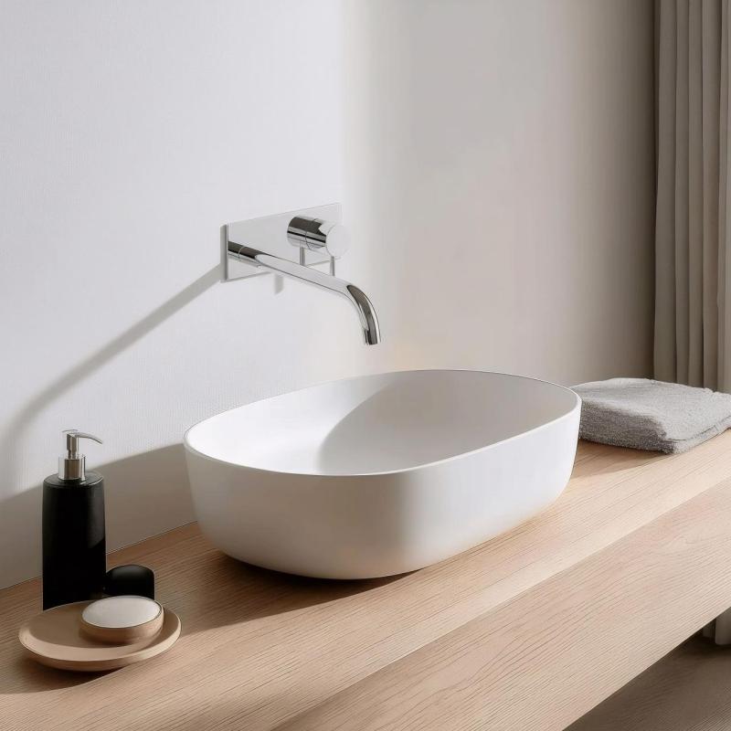 Waterevolution Flow Mitigeur lavabo encastré avec plaque chromée et bec 25cm T1161B01-25