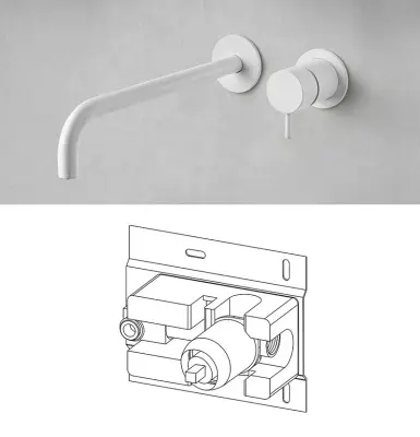 Robinet de lavabo encastré Watervolution Flow blanc mat avec bec de 25 cm T116BBR-25
