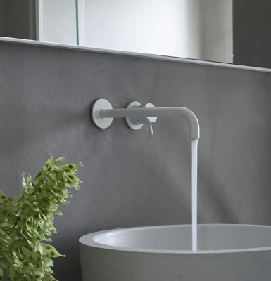 Robinet de lavabo encastré Watervolution Flow blanc mat avec bec de 25 cm T116BBR-25
