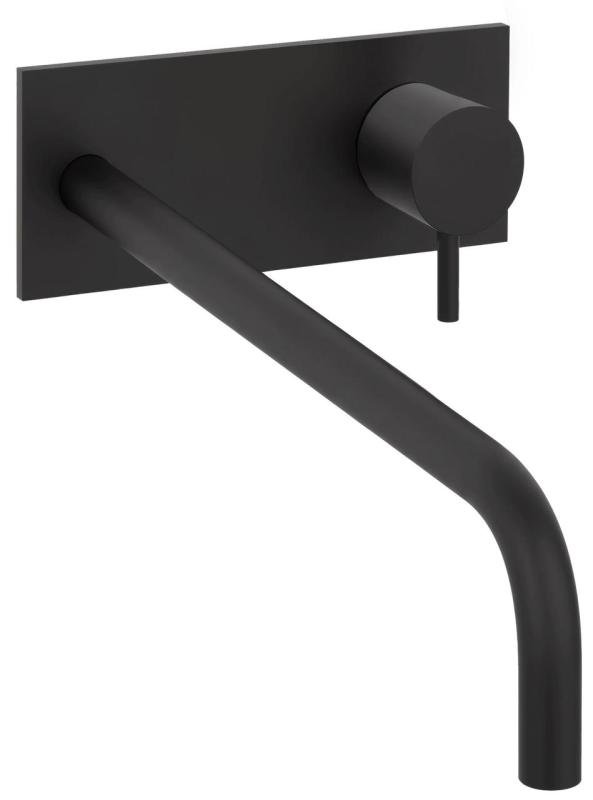 Waterevolution Flow mitigeur lavabo encastré avec plaque de recouvrement noir mat avec bec 25cm T1161BPR-25