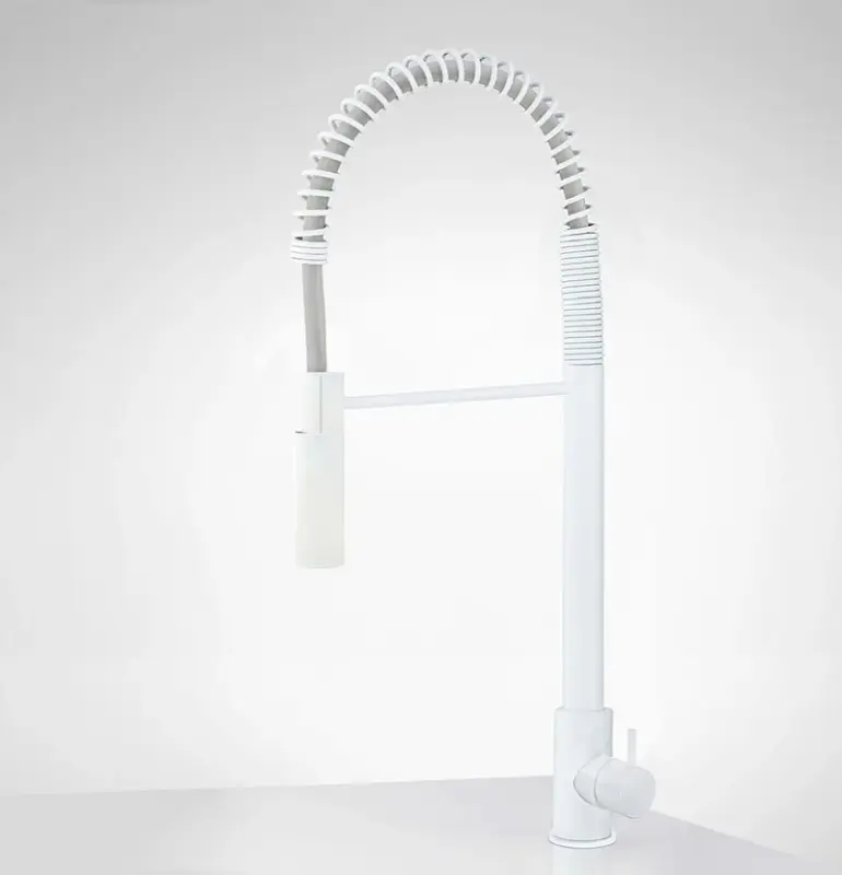 Waterevolution Flow Mitigeur de cuisine semi-professionnel blanc mat avec colonne et ressort T157BR