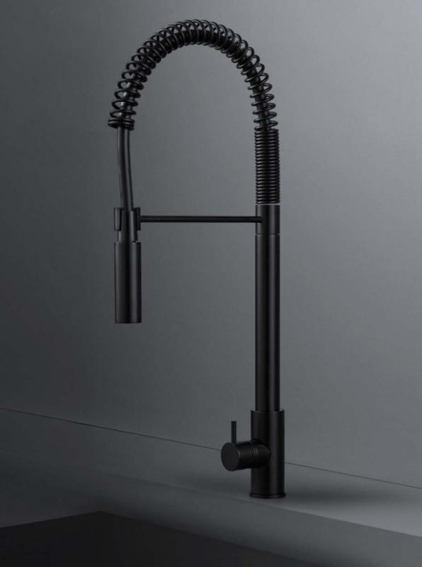 Waterevolution Flow mitigeur de cuisine semi-professionnel noir mat avec colonne et ressort T157PR