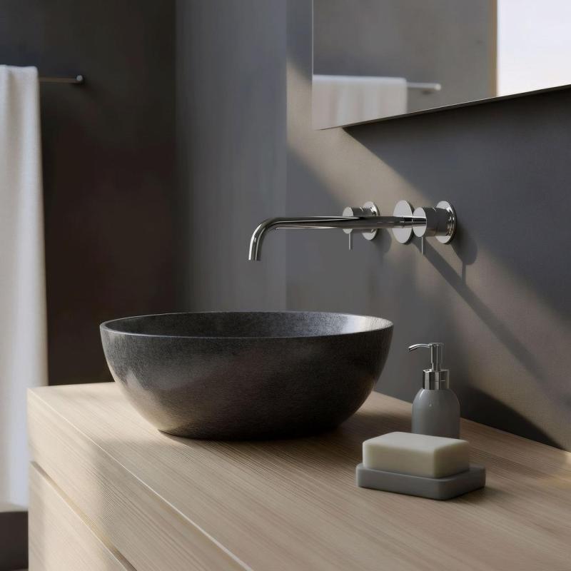 Robinet de lavabo encastré à 3 trous Waterrevolution Flow, chrome, avec bec de 25 cm T1163F01-25