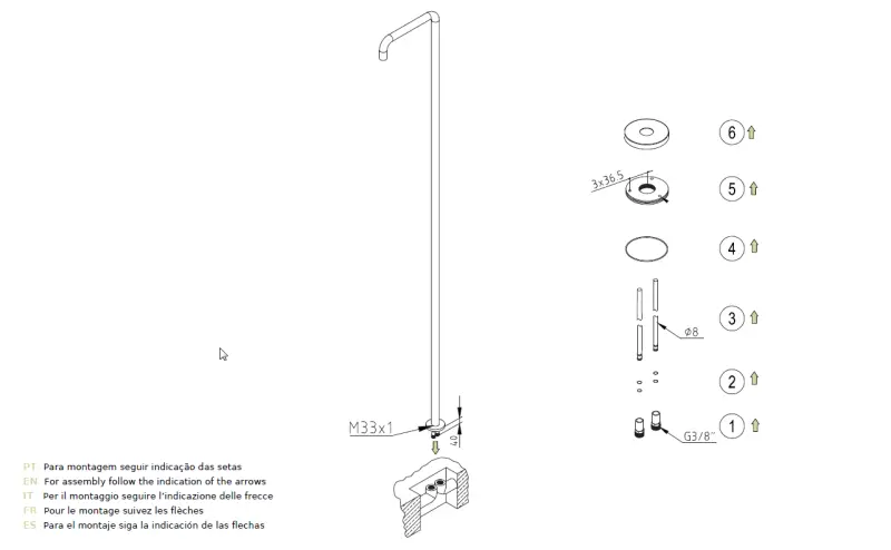 Évolution de l'eau Flow douche de piscine colonne de douche eau froide uniquement inox brossé T145IE