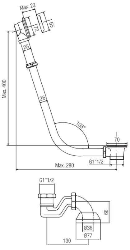 PB vidage avec bouchon-chaînette pour baignoire autoportante Or 1208677002