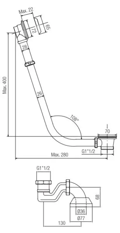 PB vidage avec bouchon-chaînette pour baignoire autoportante Chromé 1208677012