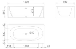 Solid-S Baignoire îlot Recto en matériau Solid Surface (Corian), L 180 x l 93 x H 55 cm, blanc mat, dernier exemplaire en stock