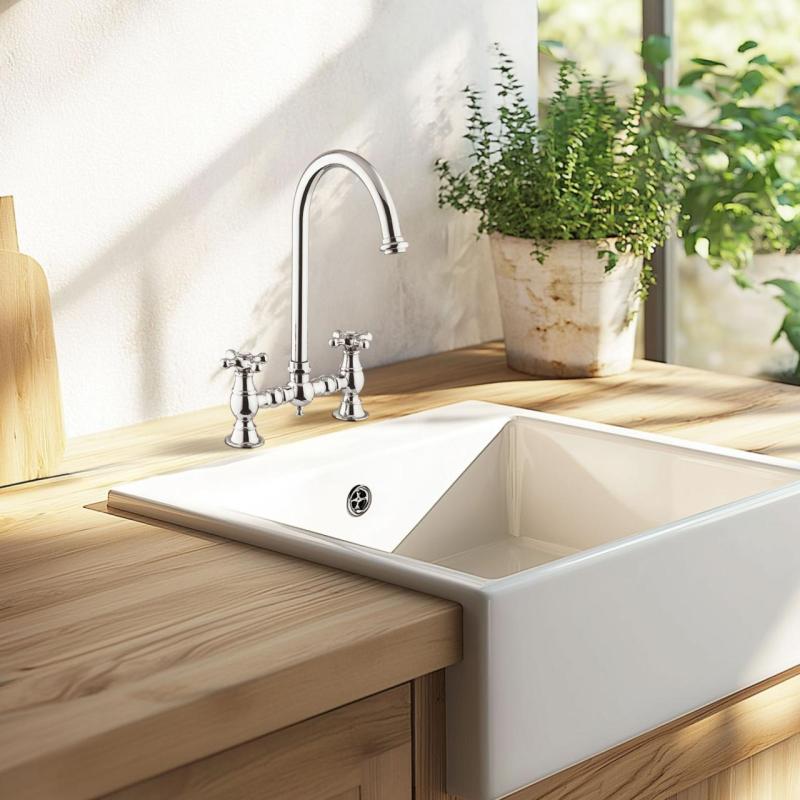 PB Nostalgic Bridge robinet de cuisine chrome bec rond avec pommeaux étoile PBN.CHR.R.ST