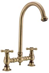 PB Robinet de cuisine à pont nostalgique Bec rond en bronze avec poignées en étoile PBN.BRO.R.ST