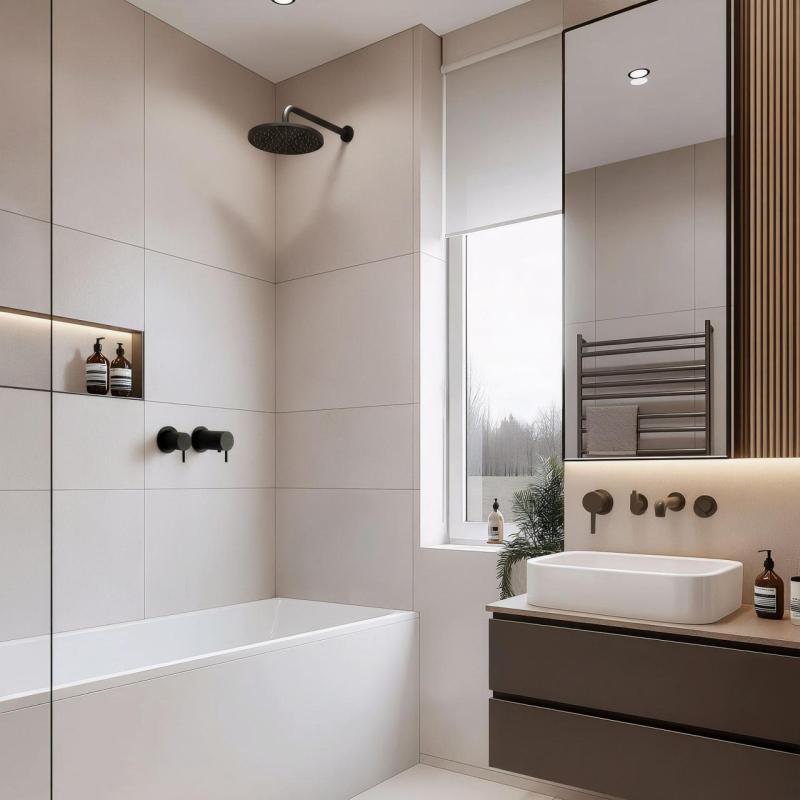 Thermostat de douche encastré Waterevolution Flow avec rosace ronde noir mat 1208778082 T142TBPR