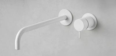 Robinet de lavabo encastré Watervolution Flow blanc mat avec bec de 21 cm T116BBR-21