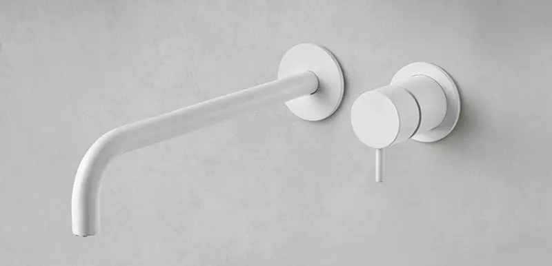 Robinet de lavabo encastré Watervolution Flow blanc mat avec bec de 21 cm T116BBR-21