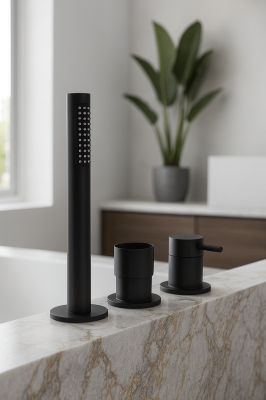 Waterevolution Flow Mitigeur de bain 3 trous pour montage sur le bord de la baignoire Noir mat T138SBPR