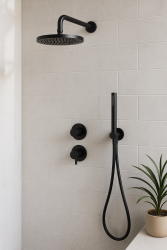 Waterevolution Flow set de douche thermostatique encastrable noir mat avec effet pluie et douchette 1208846402