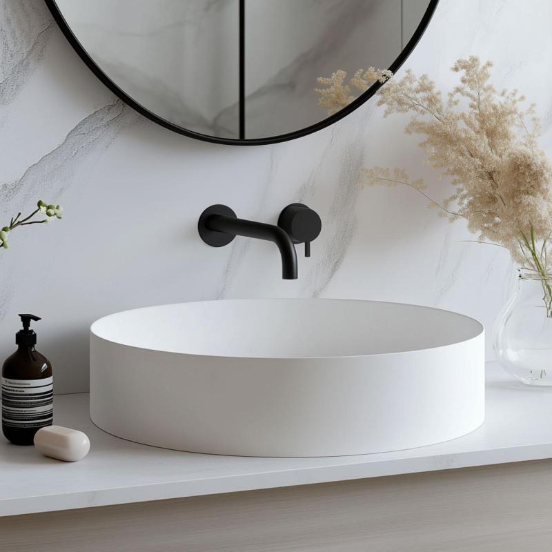 Robinet de lavabo encastré Waterevolution Flow noir mat avec bec de 15 cm T116BPR-15